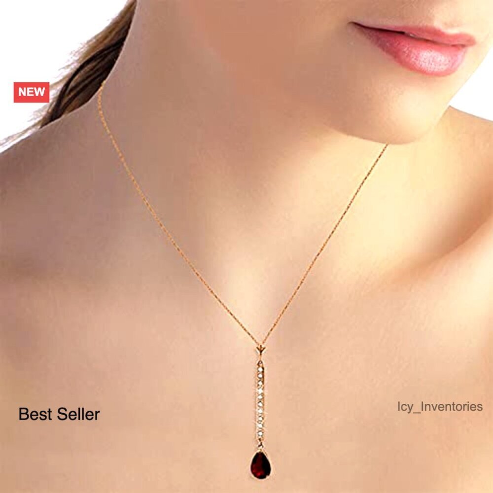 14k Rose Gold Diamond Garnet Pendant Necklace Elegant Fine Jewelry Gift View 2